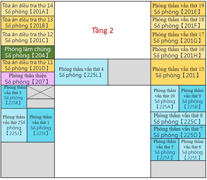 Sơ đồ bố trí toà án điều tra tầng 2